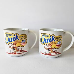 Vtg Nestle Quik Warms Up The US Ski Team Coffee Mug Cup - SET OF 2-Made in Japan